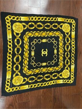 Chanel Silk Scarf Paris 31 Chain Link Logo Scarf